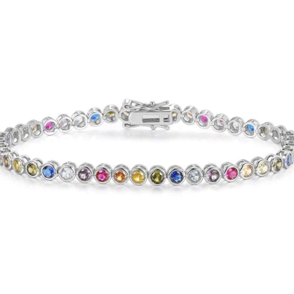 🎊🎊NEW🎊🎊 PRETTY!! 4mm 7" Long Multi-color Round CZ'S 18kt White Gold Plating